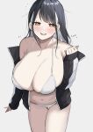  1girl absurdres bikini black_hair breasts highres huge_breasts indie_virtual_youtuber jacket looking_at_viewer mashiro_(rikuya) medium_hair multicolored_hair navel shirasu_(mashiro_(rikuya)) smile solo swimsuit track_jacket white_bikini white_hair 