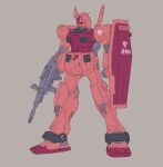  absurdres arm_shield beam_rifle color_variation commentary_request derivative_work energy_gun grey_background gundam gundam_gihren_no_yabou highres hizumi_ms holding holding_weapon mecha mecha_focus mobile_suit no_humans purple_eyes robot roundel rx-78-2_gundam_casval_custom science_fiction shield solo v-fin weapon zeon 