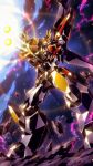  babamba clenched_hands commentary_request densetsu_no_yuusha_da-garn glowing glowing_eyes great_da-garn_gx highres holding holding_weapon mecha mecha_focus no_humans robot science_fiction solo super_robot v-fin weapon yuusha_series 