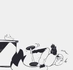 2023 4_toes anthro anus bar_stool big_anus big_tail black_and_white black_text bowl breasts canid canine cheek_tuft claws container english_text eyes_closed facial_tuft feet female female_anthro fingers fluffy fluffy_tail fox fur furniture genitals groan hi_res humanoid_genitalia humanoid_vulva hybrid lichee lying mammal medium_breasts mephitid monochrome nude nude_anthro nude_female on_back pawpads pepper_(lichee) skunk snout solo stool table tail text toe_claws toes tuft vulva white_claws