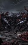  absurdres animal_focus bifurcated_jaw carapace claws coral creature full_body grey_sky highres horror_(theme) mud night no_humans official_art scenery second-party_source shadow_slave skull sky 