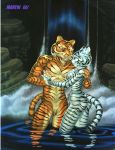  1986 anthro breasts butt couple_(disambiguation) ear_piercing feline female male mammal piercing steve_martin tiger waterfall white_tiger 