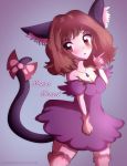 2015 animal_humanoid blush bow_ribbon breasts brown_hair cat_humanoid clothing digital_drawing_(artwork) digital_media_(artwork) dress english_text feline female gloves gradient_background hair humanoid inner_ear_fluff looking_at_viewer mammal medium_breasts open_mouth pose red_eyes simple_background solo standing text tokyo_mew_mew yaoimeowmaster 