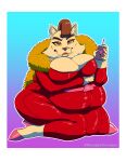  absurd_res ally_cassandra anthro belly big_breasts biped boa_(clothing) border breasts bubsy_(series) cleavage clothed clothing curvy_figure domestic_cat felid feline felis female footwear hi_res high_heels huge_breasts lips lipstick lynx makeup mammal markings mature_anthro mature_female mole_(marking) overweight overweight_female shoes solo tight_clothing voluptuous white_border whooperscooper wide_hips 