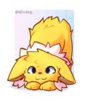  4friday :3 ambiguous_gender blue_eyes brown_nose cheek_tuft colored digital_drawing_(artwork) digital_media_(artwork) ears_down eeveelution facial_tuft feral fur generation_1_pokemon head_tuft hi_res jolteon looking_at_viewer nintendo nude pivoted_ears pokemon pokemon_(species) pose quadruped shaded simple_background smile solo tailless tuft yellow_body yellow_fur 