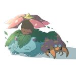  ayaka_488 blank_eyes claws closed_eyes commentary_request flower highres mushroom no_humans parasect poke_ball pokemon pokemon_(creature) pokemon_focus pokemon_pokopia simple_background venusaur 