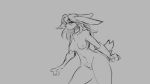  2018 absurd_res anthro breasts chest_tuft digital_drawing_(artwork) digital_media_(artwork) featureless_crotch female grey_background greyscale hair hi_res lagomorph mammal monochrome nipples nude rabbit simple_background sketch solo standing tuft watsup wide_hips 