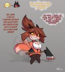 2025 2_horns animal_crossing anthro axe big_breasts blood blood_drip blood_on_breast blood_on_face blood_on_object blood_on_weapon bodily_fluids bottomwear breasts brown_hair bulging_breasts canid canine canis cleavage clothed clothing collar collared_shirt crossover curvy_figure demon dialogue digital_drawing_(artwork) digital_media_(artwork) dipstick_tail domestic_dog dress_shirt dripping dual_persona english_text eyelashes female full-length_portrait fur fusion giggle grin hair hair_bun happy hellaverse helluva_boss hi_res holding_axe holding_melee_weapon holding_object holding_weapon horn isabelle_(animal_crossing) knock-kneed legwear mammal markings melee_weapon millie_(helluva_boss) murderer nintendo orange_body orange_fur pencil_skirt portrait red_eyes sharp_teeth shirt shortstack shortstack_female skirt smile solo standing tail tail_markings tail_motion tailwag talking_to_another teeth text thick_thighs thigh_highs thoughts three-quarter_view toby_art topwear transformation weapon wide_hips yellow_sclera