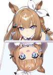  +_+ 1girl almond_eye_(the_changer)_(umamusume) almond_eye_(umamusume) animal_ears bare_shoulders blue_eyes blush bow_hairband braid braided_sidelocks brown_hair closed_mouth colored_inner_hair commentary_request different_reflection hair_ornament hairband hairclip highres horse_ears horse_girl it's_all_a_matter_of_angle_(meme) long_hair looking_at_reflection mag_(magburubon) meme mirror multicolored_hair open_mouth reflection sidelocks smile symbol-shaped_pupils umamusume white_hairband x-shaped_pupils 