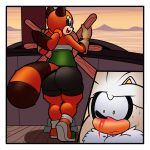  anthro big_butt blood blush butt clothing cutaway denizen1414 dreamcastzx1 female hedgehog hi_res huge_butt male mammal marine_the_raccoon nosebleed procyonid raccoon silver_the_hedgehog sonic_(series) thick_thighs video_games 