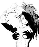  \||/ abs absurdres bandaid bandaid_on_face big_hair captain_mizuki carlx945380 commentary double_\||/ hand_shadow_covering_breasts_(meme) highres meme muscular muscular_female obliques one-punch_man open_hands outstretched_arms shadow_censor shadow_puppet spread_fingers topless_female 