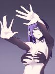  1girl \||/ absurdres armpits arms_up asahina_mafuyu breasts cleavage commentary convenient_censoring double_\||/ english_commentary gradient_background hair_down hand_shadow_covering_breasts_(meme) highres iz_art24 large_breasts long_hair looking_at_viewer meme no_nipples nude one_eye_covered open_hands outstretched_arms parted_lips project_sekai purple_background purple_eyes purple_hair shadow shadow_censor shadow_puppet sidelocks simple_background solo spread_fingers topless_female tsurime twitter_username upper_body 