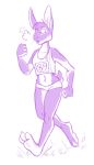  3_toes 4_fingers affablyardent anthro barefoot claws clothed clothing elizabeth_morgan female fur lagomorph mammal midriff monochrome navel rabbit running shirt shorts solo sport tank_top toe_claws toes underwear 