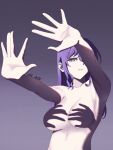  1girl \||/ armpits arms_up asahina_mafuyu breasts cleavage convenient_censoring double_\||/ gradient_background hair_down hand_shadow_covering_breasts_(meme) highres iz_art24 large_breasts long_hair looking_at_viewer meme no_nipples nude one_eye_covered open_hands outstretched_arms parted_lips project_sekai purple_background purple_eyes purple_hair shadow shadow_censor shadow_puppet sidelocks simple_background solo spread_fingers topless_female tsurime twitter_username upper_body 