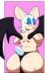  anthro bat big_butt biped black_wings breasts brown_nose butt butt_pose clothed clothing eyelashes female fur hair juicyghost long_ears looking_at_viewer mammal membranous_wings multicolored_fur pink_background pink_lips rouge_the_bat short_tail side_boob simple_background solo sonic_(series) tan_fur thong topless two_tone_fur white_ears white_fur white_hair white_tail wings 