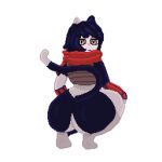 2026 absurd_res anthro big_butt black_body black_fur black_hair butt clothing colored crouching delicious_in_dungeon digital_drawing_(artwork) digital_media_(artwork) dipstick_tail domestic_cat felid feline felis female fur hair hi_res humanoid_face izutsumi_(delicious_in_dungeon) kotblinn looking_at_viewer looking_back looking_back_at_viewer mammal markings multicolored_body multicolored_fur pixel_(artwork) pose rear_view red_scarf scarf short_hair solo tail tail_markings topwear two_tone_body two_tone_fur vest white_tail_tip wrist_guards yellow_eyes