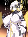  1girl absurdres alternate_costume alternate_eye_color alternate_hair_color alternate_halo alternate_skin_color barcode barcode_tattoo black_bow black_bowtie black_gloves black_mask blonde_hair blue_archive body_tube bodysuit bow bowtie breasts bronger_z cable chihiro_(blue_archive) colored_skin commentary_request corruption covered_nipples cowboy_shot facial_tattoo glasses gloves gradient_background hair_between_eyes hair_ornament halo hand_in_pocket highres holding holding_removed_eyewear huge_breasts jacket long_sleeves looking_at_viewer mask medium_hair mind_control multicolored_hair one_eye_covered open_clothes open_mouth parted_lips short_hair solo speech_bubble sunglasses symbol-shaped_pupils tattoo two-tone_hair unworn_eyewear white_hair white_skin wings x-shaped_pupils yellow_eyes yellow_wings 