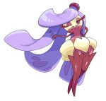  1girl alternate_color chaba_tsuke commentary_request crown full_body highres long_hair mini_crown no_feet one_eye_closed pokemon pokemon_(creature) purple_eyes purple_hair purple_thighhighs shiny_pokemon simple_background solo thighhighs transparent_background tsareena 