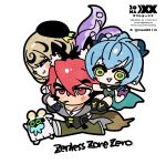  1boy 2girls :> animal_ear_fluff animal_ears bangboo_(zenless_zone_zero) beret black_hair black_hat black_jacket blonde_hair blue_hair cape carrying carrying_person chibi chibi_only closed_eyes closed_mouth copyright_name crossed_bangs dog_boy dog_ears dog_tail goat_ears goat_girl goat_horns green_cape green_eyes green_pants hair_between_eyes hat highres horns jacket komano_manato leaf_in_mouth lucia_elowen max801115 miss_esme_(zenless_zone_zero) mole mole_under_mouth multiple_girls pants parted_bangs pointy_ears red_eyes red_hair scar scar_on_face short_hair smile suction_cups tail tentacle_girl tentacle_tail tentacles yidhari_murphy zenless_zone_zero 