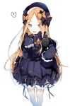  bangs black_bow black_dress black_hat blonde_hair bloomers blue_eyes bow dress fate/grand_order fate_(series) forehead hat long_hair nuudoru orange_bow parted_bangs sleeves_past_fingers sleeves_past_wrists underwear white_bloomers 