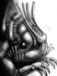  2024 alien ambiguous_feral ambiguous_gender ambiguous_species arthropod black_eyes claws digital_media_(artwork) digital_painting_(artwork) feral greyscale heart_symbol looking_at_viewer monochrome painting_(artwork) shufflefur simple_background sketch solo tendrils white_background 