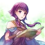  book cape commentary_request fire_emblem fire_emblem:_seima_no_kouseki holding holding_book jewelry long_hair low_twintails lute_(fire_emblem) necklace open_book parted_lips purple_eyes purple_hair sleeveless solo twintails upper_body yukimiyuki 