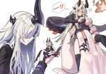  2girls ^^^ arknights black_panties black_sweater black_thighhighs blonde_hair dragon_girl dragon_horns dragon_tail feet_out_of_frame fire flame-tipped_tail from_side green_eyes hand_under_clothes highres holding holding_weapon horns incest jewelry long_hair mini_person molestation multiple_girls necrass_(arknights) panties ppxdq reed_(arknights) reed_the_flame_shadow_(arknights) ribbed_sweater ring siblings simple_background sisters size_difference sweater tail thighhighs underwear upper_body weapon white_background yuri 