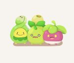  artist_name bounsweet budew commentary_request looking_at_viewer no_humans open_mouth pokemon pokemon_(creature) pokemon_focus rizu_(rizunm) scared simple_background smile smoliv white_background 