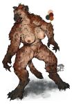 abstract_background anthro areola biped black_eyes breasts brown_body brown_fur claws dark_nipples digitigrade ear_piercing ear_ring feet female fungis fur genitals gnoll golden_piercing hi_res hyena mammal muscular muscular_anthro muscular_female muscular_thighs nipples nude open_mouth paws piercing pubes ring_piercing simple_background solo spots standing tail teeth vulva white_background