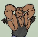 anthro black_clothing black_nose black_shirt black_tank_top black_topwear brown_body brown_fur brush clothing duo fur hands_behind_head holding_brush holding_object holding_paintbrush kctk male mammal mustelid musteline paintbrush pecs shirt tank_top tickle_fetish tickling tickling_armpits topwear true_musteline weasel
