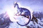  2018 arsauron blue_skin claws day detailed_background digital_media_(artwork) dragon hair horn outside red_eyes sky white_hair 
