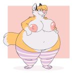  anthro barely_visible_genitalia belly big_belly blush canine clothing female fox grumpy legwear mammal obese obese_female overweight pussy simple_background solo stockings striped_legwear striped_stockings stripes titsunekitsune zera_(titsunekitsune) 