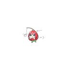  1girl :3 ahoge akino_ell blue_eyes blush chibi closed_mouth collared_shirt commentary_request fish_hook fishing_line fishing_rod food go-toubun_no_hanayome green_skirt hair_ornament long_hair nakano_itsuki outstretched_arms pleated_skirt red_hair running shirt short_sleeves simple_background skirt solo star_(symbol) star_hair_ornament steamed_bun sweater_vest translation_request very_long_hair white_background white_shirt 