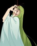  1other androgynous black_background blood blood_on_face blood_on_hand enkidu_(fate) fate/grand_order fate_(series) green_eyes green_hair highres long_hair looking_at_viewer other_focus qroken robe simple_background solo upper_body white_robe 