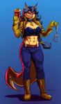  abs anthro breasts canine carmelita_fox clothed clothing collar female fox greasymojo handcuffs looking_at_viewer makeup mammal shackles sly_cooper_(series) solo standing video_games 