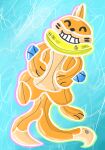 animate_inanimate anthro buizel digital_media_(artwork) floating generation_4_pokemon grin inflatable inflatable_toy krita_(artwork) living_inflatable nintendo orange_body outline outlined permanent_smile pokemon pokemon_(species) pool_toy shaded simple_background simple_coloring simple_shading smile solo swimming swimming_pool tail the_1_and_k1nky water writing_text