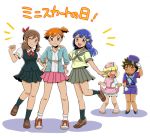  3girls :d ;) alternate_costume black_skirt blue_eyes blue_hair blue_hat blue_jacket blue_skirt blush bow brown_footwear brown_hair cosplay crossdressing dress_shirt embarrassed full_body gintarou_(puipuiginta) gloves grey_neckwear grey_sailor_collar grey_skirt hair_bow hair_ornament hairclip hand_on_another's_shoulder haruka_(pokemon) hat hikari_(pokemon) jacket kasumi_(pokemon) leg_up lifted_by_self loafers long_hair looking_at_viewer miniskirt multiple_boys multiple_girls neck_ribbon one_eye_closed one_side_up open_clothes open_jacket open_mouth orange_hair pencil_skirt pink_scrunchie pink_skirt pleated_skirt pokemon pokemon_(anime) pokemon_(classic_anime) pokemon_ag pokemon_dp_(anime) police police_hat police_uniform policewoman red_bow red_ribbon ribbon sailor_collar satoshi_(pokemon) school_uniform scrunchie serafuku shiny shiny_hair shirt shoes short_sleeves side_slit skirt skirt_lift smile sneakers socks spiked_hair standing standing_on_one_leg striped sweatdrop takeshi_(pokemon) uniform vertical_stripes white_gloves white_legwear white_shirt wrist_scrunchie yellow_shirt 