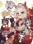  +_+ 6+girls ahoge alt_text animal_ears apron ascot black_dress black_gloves black_hair black_jacket black_thighhighs blunt_bangs blush box breasts brown_eyes brown_hair cake character_name closed_eyes closed_mouth commentary_request dream_journey_(umamusume) dress ear_covers fenomeno_(umamusume) food fork fruit gift gift_box glasses gloves gold_ship_(umamusume) grey_hair hair_between_eyes happy_birthday highres holding holding_fork holding_gift holding_teapot holding_tray horse_ears horse_girl horse_tail jacket long_hair long_sleeves looking_at_viewer maid maid_apron maid_headdress mini_person minigirl multicolored_hair multiple_girls nakayama_festa_(umamusume) nosmi_umachan on_throne open_mouth orange_hair orfevre_(control)_(umamusume) orfevre_(umamusume) ponytail purple_eyes purple_hair single_ear_cover sitting smile stay_gold_(umamusume) stay_gold_clan_(umamusume) strawberry tail teapot thighhighs throne tray two-tone_hair umamusume white_apron white_hair white_headdress 