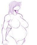  2018 anthro belly big_belly big_breasts breasts deltarune female hair_over_eyes inverted_nipples lactating monochrome monster nipples nude pregnant purple_and_white pussy reptile scalie simple_background sketch smile solo susie_(deltarune) unknown_artist white_background 