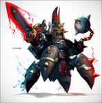  armor ball_and_chain_(weapon) black_armor black_helmet character_request commentary_request extra_legs full_body helmet holding holding_sword holding_weapon horns k-suwabe medarot medarot_s red_eyes robot simple_background spike_ball spiked_ball_and_chain sword weapon white_background 