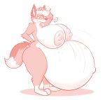  2018 anthro belly big_belly big_breasts blush breasts canine exhausted female fur hair hyper hyper_pregnancy jackal lactating mammal navel nipples nude outie_navel plantigrade pregnant projectile_lactation titsunekitsune 