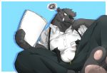  anthro balls bear blush bulge chiubear0214 clothing erection erection_under_clothes fur grey_fur kemono looking_at_viewer male mammal notebook open_pants penis solo underwear unzipped 炽羽 