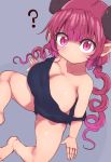  1girl bangs breasts cleavage cool-kyou_shinja curly_hair dragon_girl horns iruru kobayashi-san_chi_no_maidragon large_breasts long_hair looking_at_viewer no_pants pink_hair sleeveless spread_legs thick_thighs thighs 