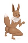  2018 anthro anthrofied big_butt brown_fur butt canine digital_media_(artwork) eevee fur girly invalid_tag looking_at_viewer looking_back male mammal nintendo pok&eacute;mon pok&eacute;mon_(species) smile solo video_games white_fur xxmidknightxx 