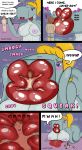  2018 absurd_res anthro areola big_breasts big_lips blonde_hair blush breasts cetacean comic dialogue digital_media_(artwork) duo english_text female fluffylips hair hi_res huge_breasts hyper_lips lips lipstick makeup male mammal marine nickelodeon nipples nude pearl_krabs red_lips simple_background speech_bubble spongebob_squarepants text thick_thighs whale 