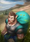  anthro bag beard boar bulge erection facial_hair hiking kemono male mammal porcine saliva solo unzipped yinhu885 寅虎-烎虎 