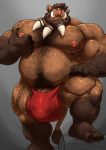  5_fingers 5_toes anthro areola balls barefoot beard belly biceps big_balls big_nipples boar body_hair brown_eyes brown_fur brown_hair bulge chest_hair clothed clothing eyebrows facial_hair feet fur grisser hair hairy happy_trail huge_balls huge_muscles hyper hyper_balls hyper_bulge leg_hair looking_at_viewer male mammal musclegut muscular muscular_male nail nipples one_eye_closed overweight pecs porcine pubes quads serratus skimpy solo speedo stomach_hair swimsuit toes topless tusks vein wardrobe_malfunction wink 