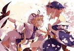  2girls blonde_hair bow breasts butterfly cleavage dress hat japanese_clothes kimono long_hair magic pink_hair red_eyes ribbons saigyouji_yuyuko sam_ashton short_hair shoujo_ai touhou yakumo_yukari 