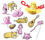  ! ? accordion animate_inanimate bell blush brakkwani canine castanets cat duo feline fox fursuit guitar hat inanimate_transformation inner_tube kite lamp mammal musical_instrument onomatopoeia simple_background slime sound_effects text transformation trumpet white_background 