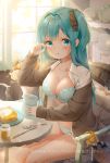  :o aqua_bra aqua_eyes aqua_hair aqua_panties armchair backlighting bangs black_ribbon blush bouquet bow bow_bra bow_panties bowtie_removed bra bread breasts brown_cardigan cardigan chair chestnut_mouth cleavage collarbone collared_shirt commentary_request cup cushion day dress_shirt emori_miku emori_miku_project eyebrows_visible_through_hair flower food fork hair_ornament hair_ribbon hand_up highres holding holding_cup honey indoors jar knife light_particles long_hair long_sleeves looking_at_viewer medium_breasts mug no_pants official_art one_side_up open_clothes open_shirt orange_flower orange_rose panties parted_lips plaid plaid_bow plaid_skirt plate pleated_skirt ribbon ribbon-trimmed_bra rose rubbing_eyes school_uniform shiratama_akane shirt sitting skirt skirt_removed solo striped striped_ribbon table toast underwear vase white_flower white_rose white_shirt window wing_collar yellow_bow 